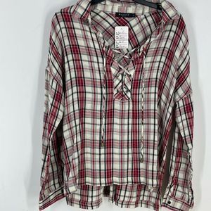 NWT MAVEN West high low, long sleeve top, 100% cotton, women’s size LARGE